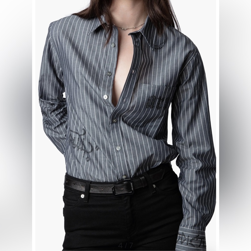 Zadig & Voltaire Charcoal Pinstripe Button-Down Shirt